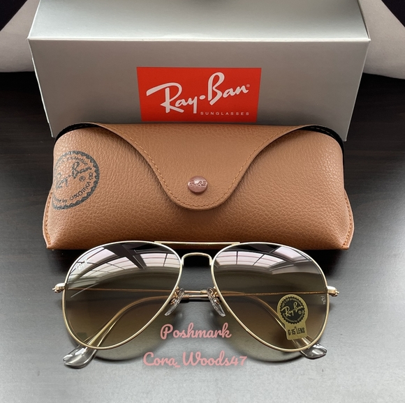 RayBan Aviator Gradient Brown RB3025 Gold Frame 58 / 62 Unisex New - Picture 3 of 16